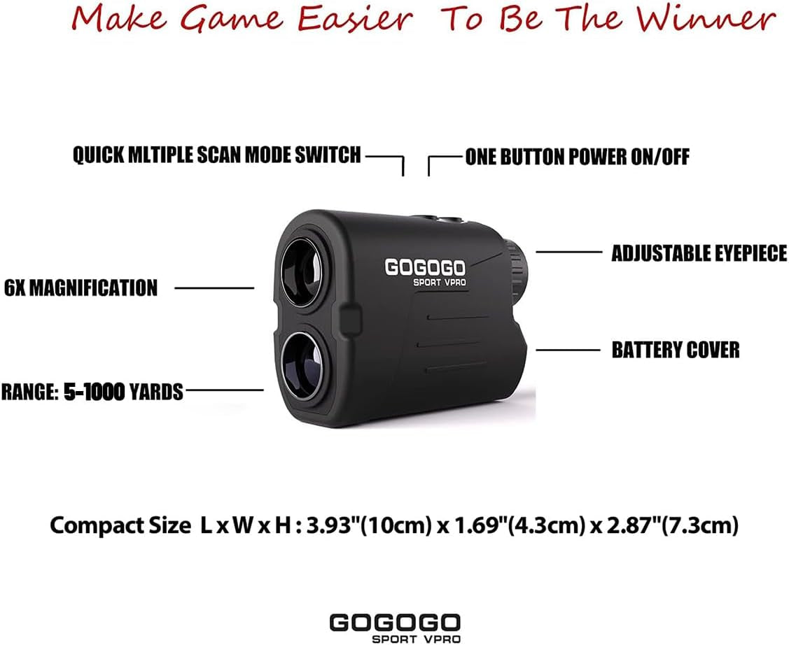 GS03 Laser Golf/Hunting Rangefinder, 1000/1200 Yards Laser Range Finder with 6X Magnification Ultra-Clear View, Lightweight, Slope, Pin-Seeker & Flag-Lock & Vibration