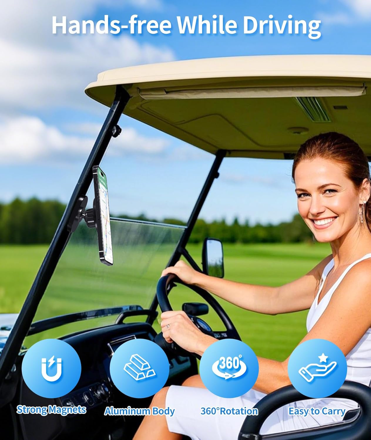 Magnetic Golf Cart Phone Holder, Aluminum Phone Mount with N52 Magnets, Golf Cart Accessories Compatible with Magsafe Iphone 16 Pro Max plus 15 14 13 12 (Magnetic Phone Holder)