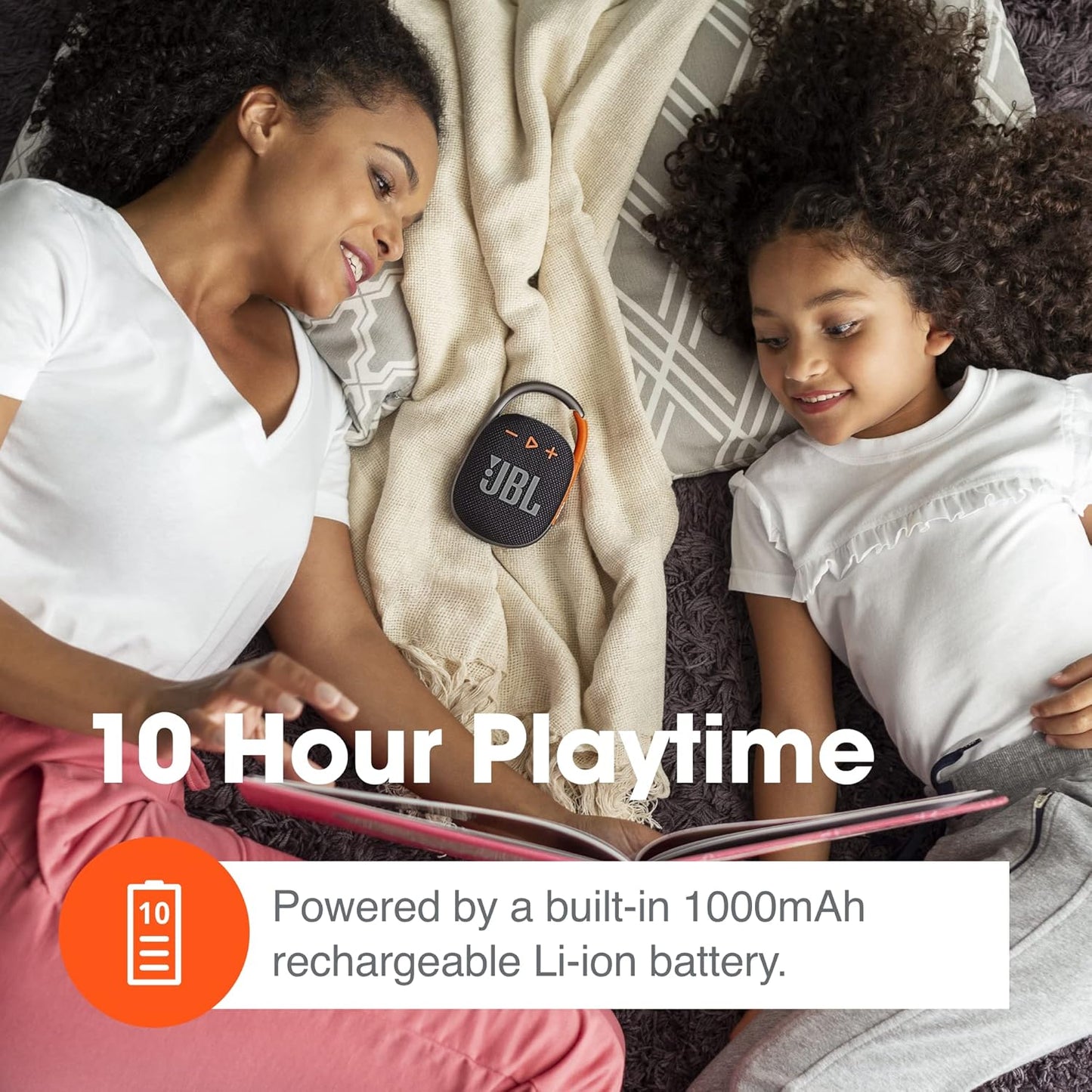 Clip 4, Black/Orange - Portable Bluetooth 5.1 Speaker - up to 10 Hours of Play - Waterproof & Dust Resistant - Includes Noise & Echo-Canceling Speakerphone