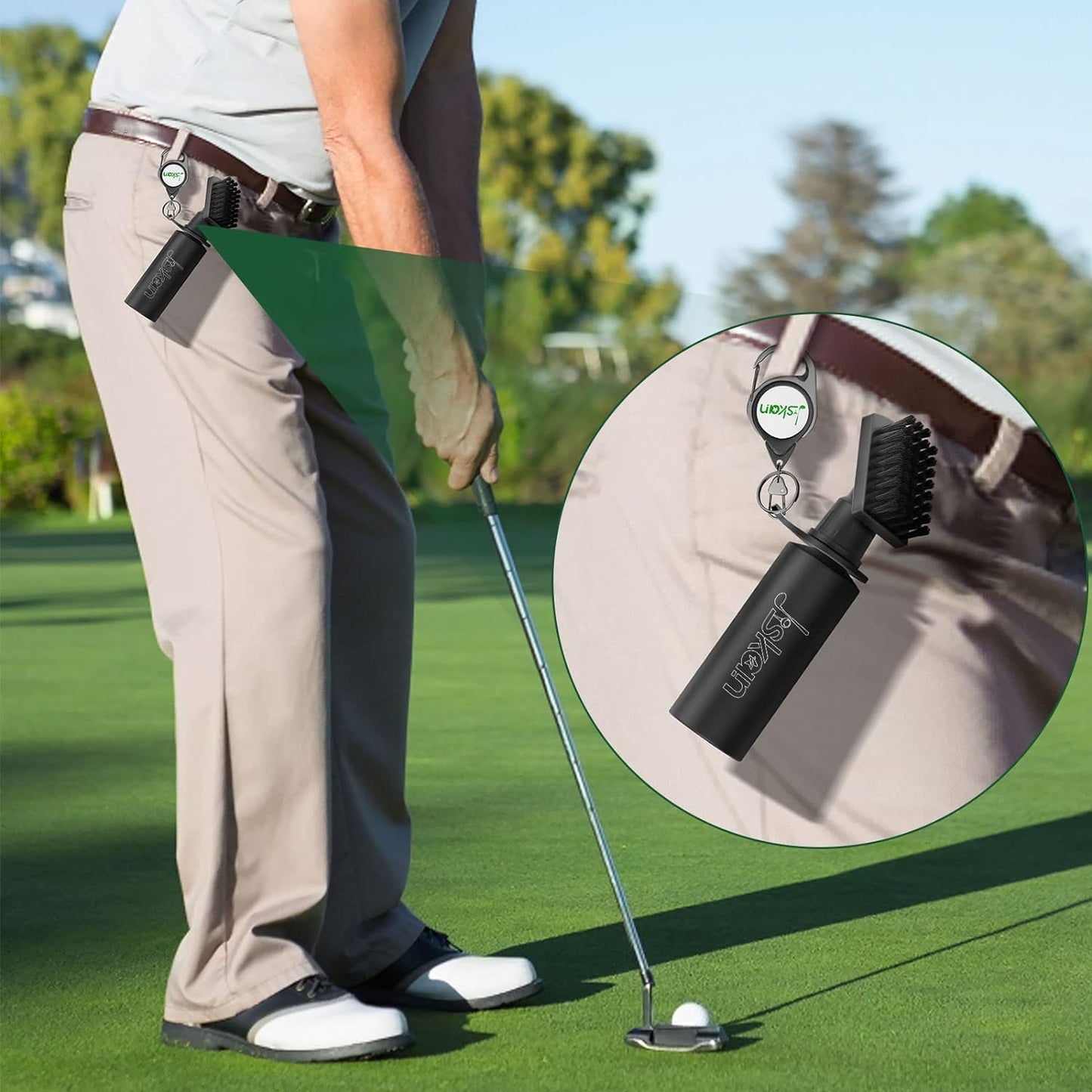 Professional Golf Club Brush Cleaner with Retainer Clip and 4-Ounce Squeeze Water Bottle - Essential Golf Accessories for Men, Ideal Golf Gifts