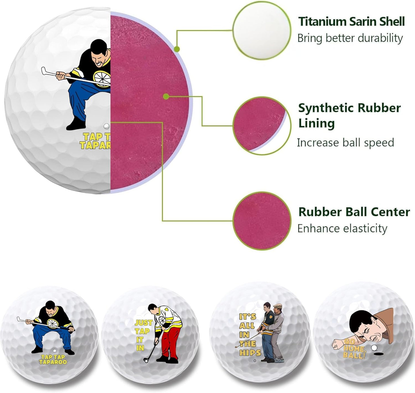 4 Pcs Funny Golf Balls for Birthday, Novelty Golfer Gift for Dad Coworkers Golfers Golf Lovers