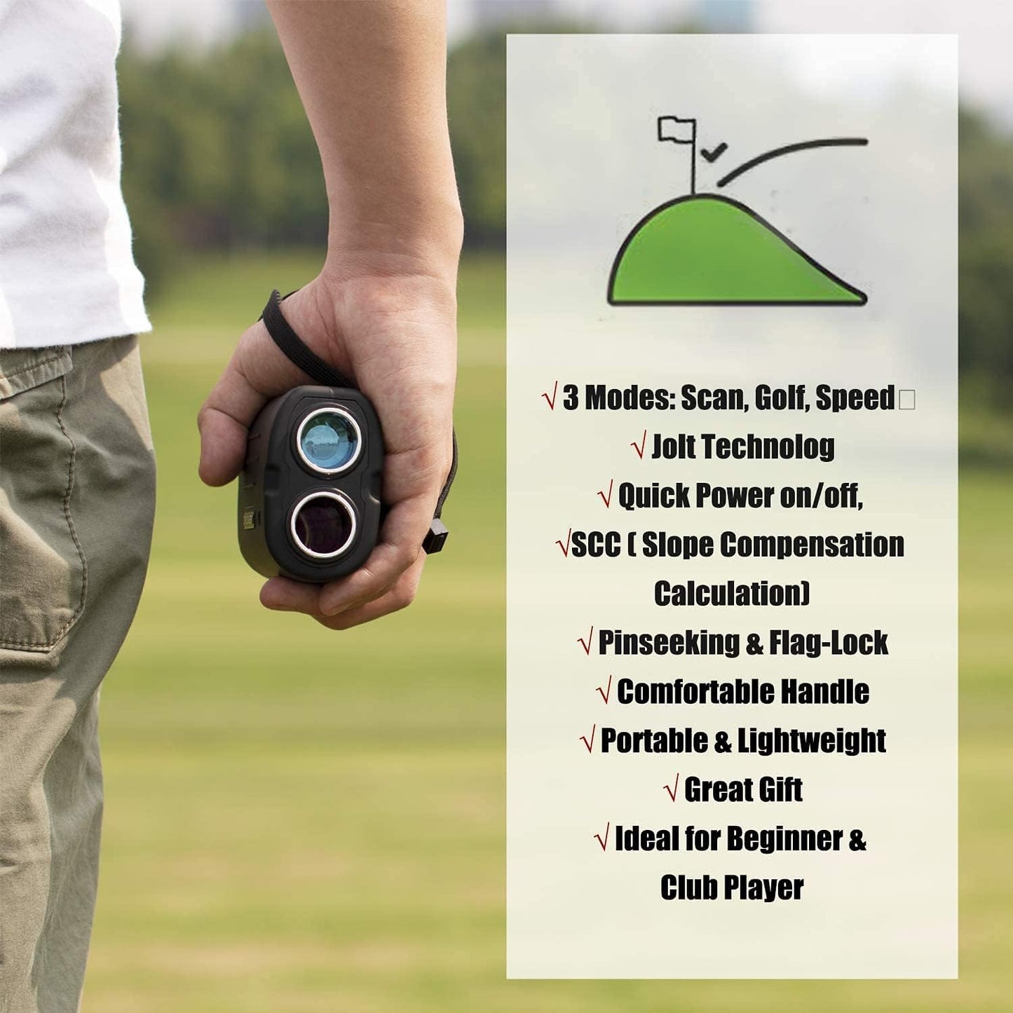 GS03 Laser Golf/Hunting Rangefinder, 1000/1200 Yards Laser Range Finder with 6X Magnification Ultra-Clear View, Lightweight, Slope, Pin-Seeker & Flag-Lock & Vibration
