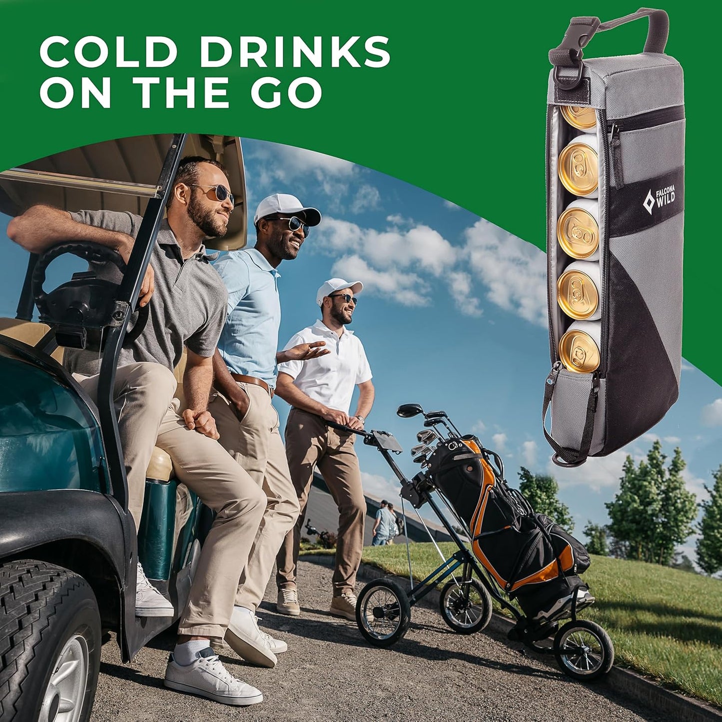 Golf Cooler Bag plus 2 Ice Packs - Keeps Drinks Cold for Hours - Holds 6 Cans - Fits Discreetly in Golf Bags - Insulated Beer Sleeve and Cooler Accessories