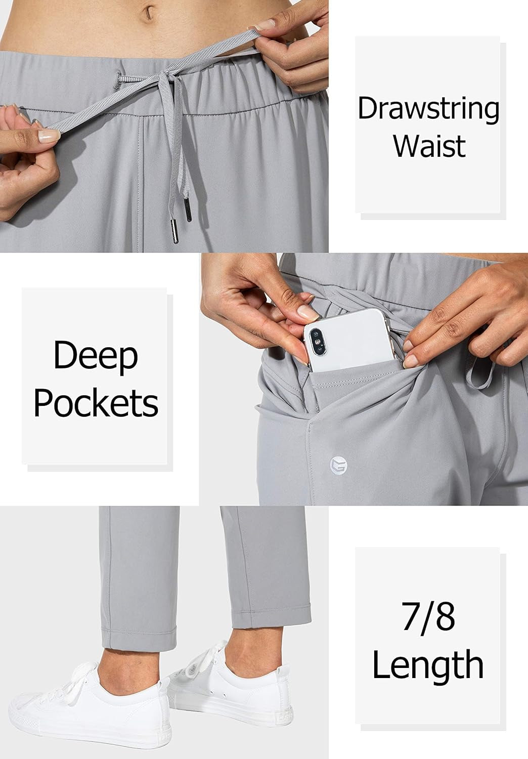 Women'S Pants with Deep Pockets 7/8 Stretch Ankle Sweatpants for Golf, Athletic, Lounge, Travel, Work