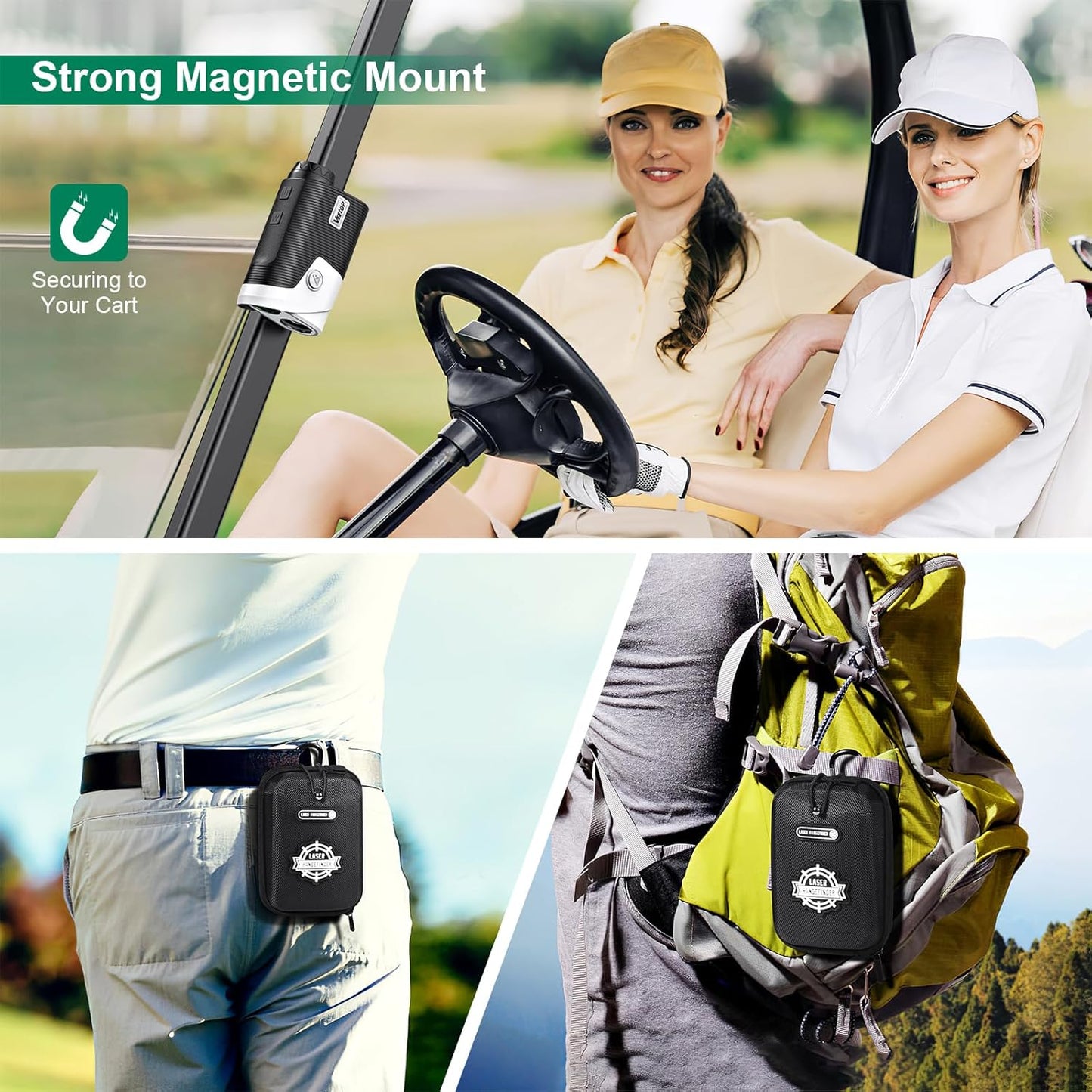 Golf Rangefinder with Slope Switch,1200 Yards & 7X Magnification,Flag Pole Locking,Slope Measurement, Magnetic Mount,Fast Focus Laser Range Finder for Precise Distance Measurement