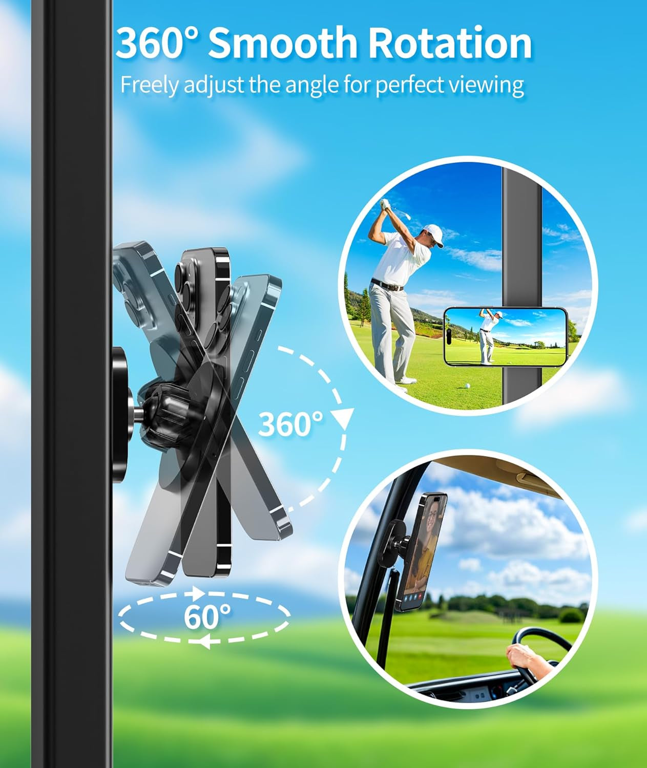 Magnetic Golf Cart Phone Holder, Aluminum Phone Mount with N52 Magnets, Golf Cart Accessories Compatible with Magsafe Iphone 16 Pro Max plus 15 14 13 12 (Magnetic Phone Holder)