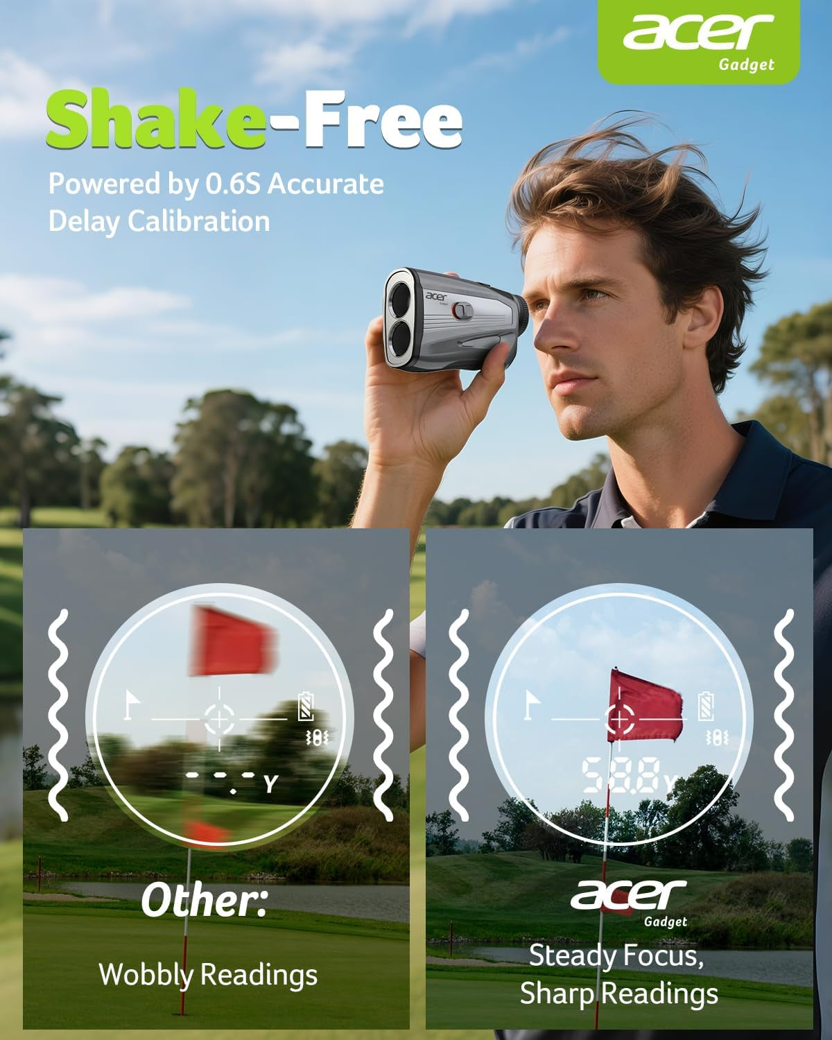Gadget Golf Rangefinder with Slope - 1200/1700Yards Laser Range Finder for Hunting, 6X Magnification Rangefinders Golf with Flag Pole Locking Vibration, Rechargeable Magnetic Golfing Gift for Men
