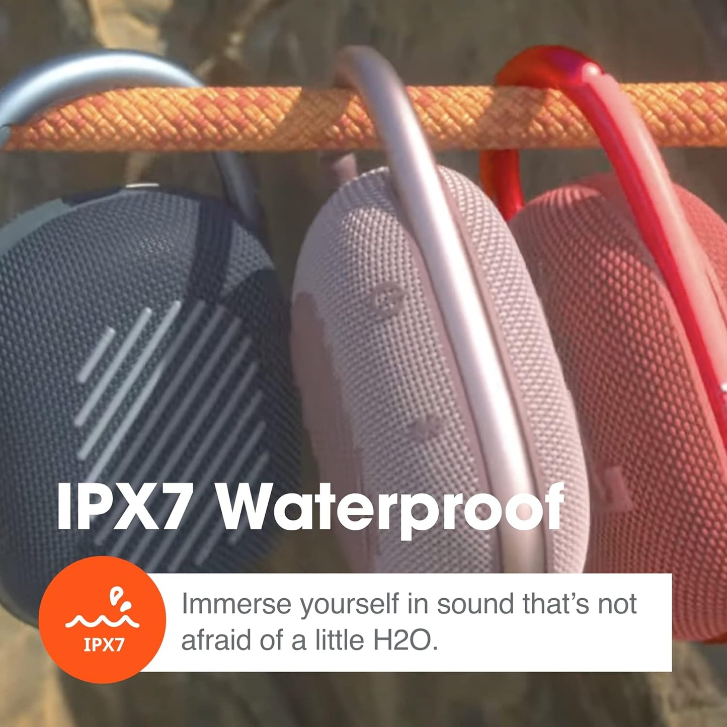 Clip 4, Black/Orange - Portable Bluetooth 5.1 Speaker - up to 10 Hours of Play - Waterproof & Dust Resistant - Includes Noise & Echo-Canceling Speakerphone