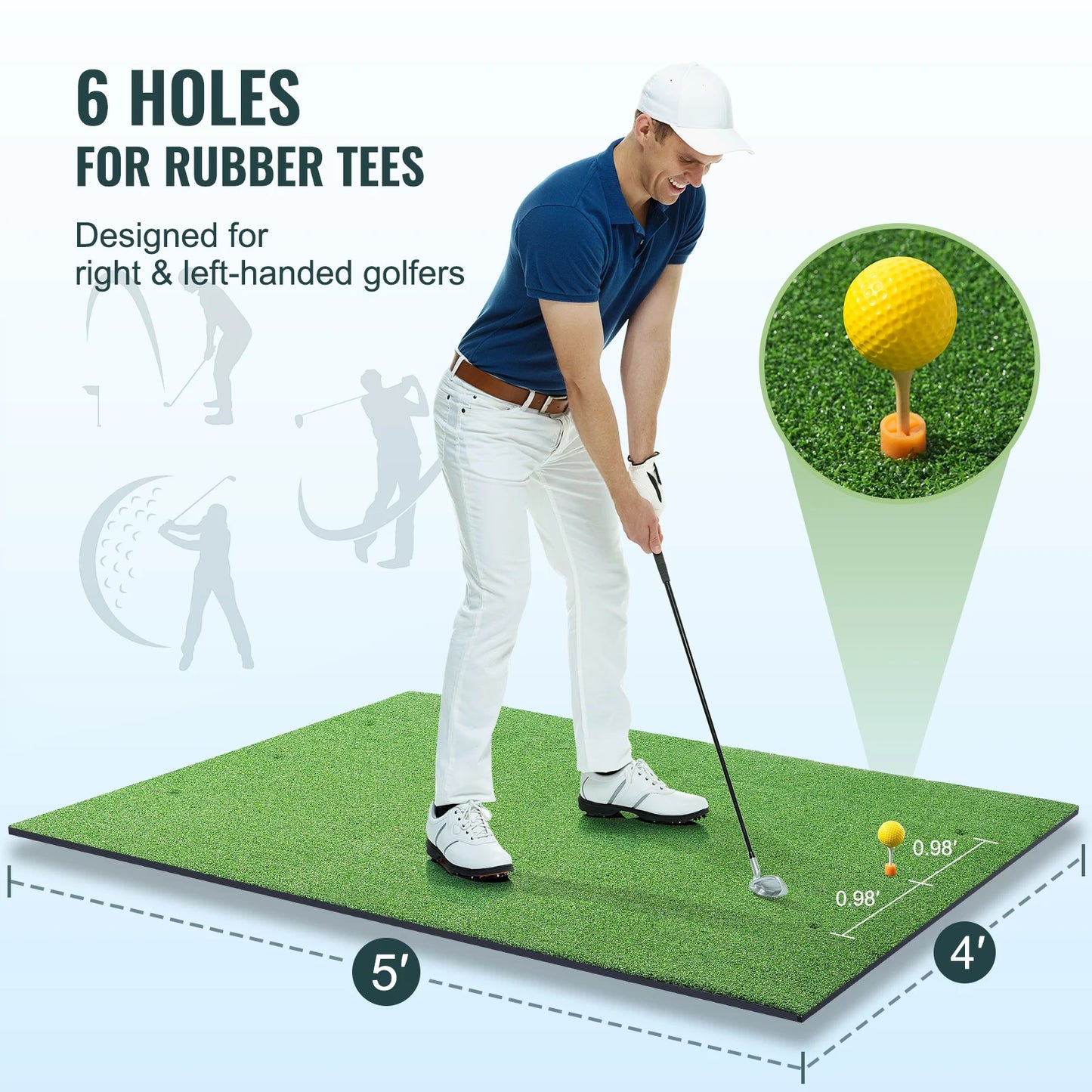 Succebuy 5/10/15Mm Golf Hitting Mat Artificial Turf Golf Hitting Mat Golf Hitting Training Aids W/Golf Tees Golf for Practice
