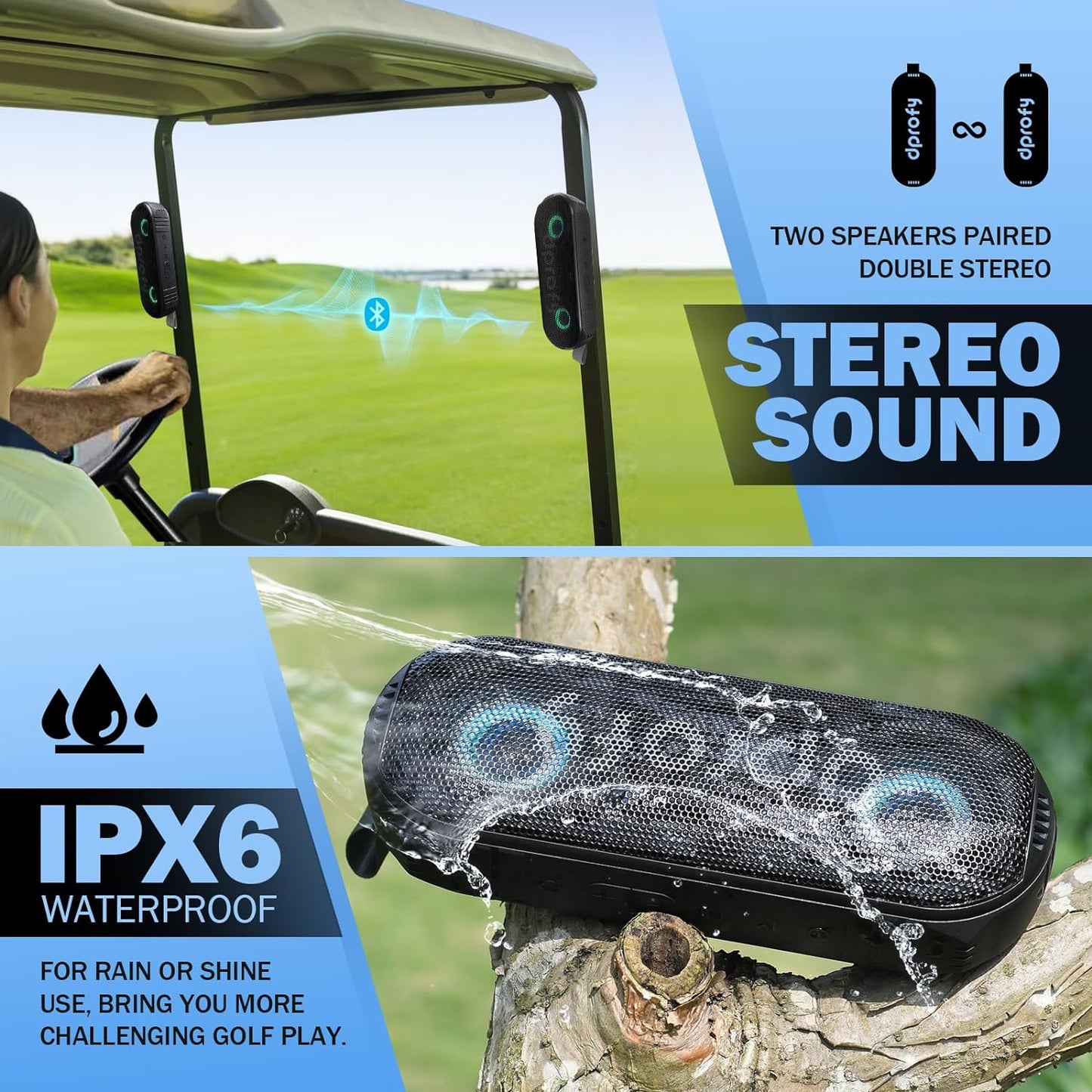 New Play 2 Rounds, Magnetic Bluetooth Golf Speaker, Stereo Sound Portable Pro Wireless Waterproof Speaker with Rich Bass, Golf Accessories Golf Gifts (With Light)