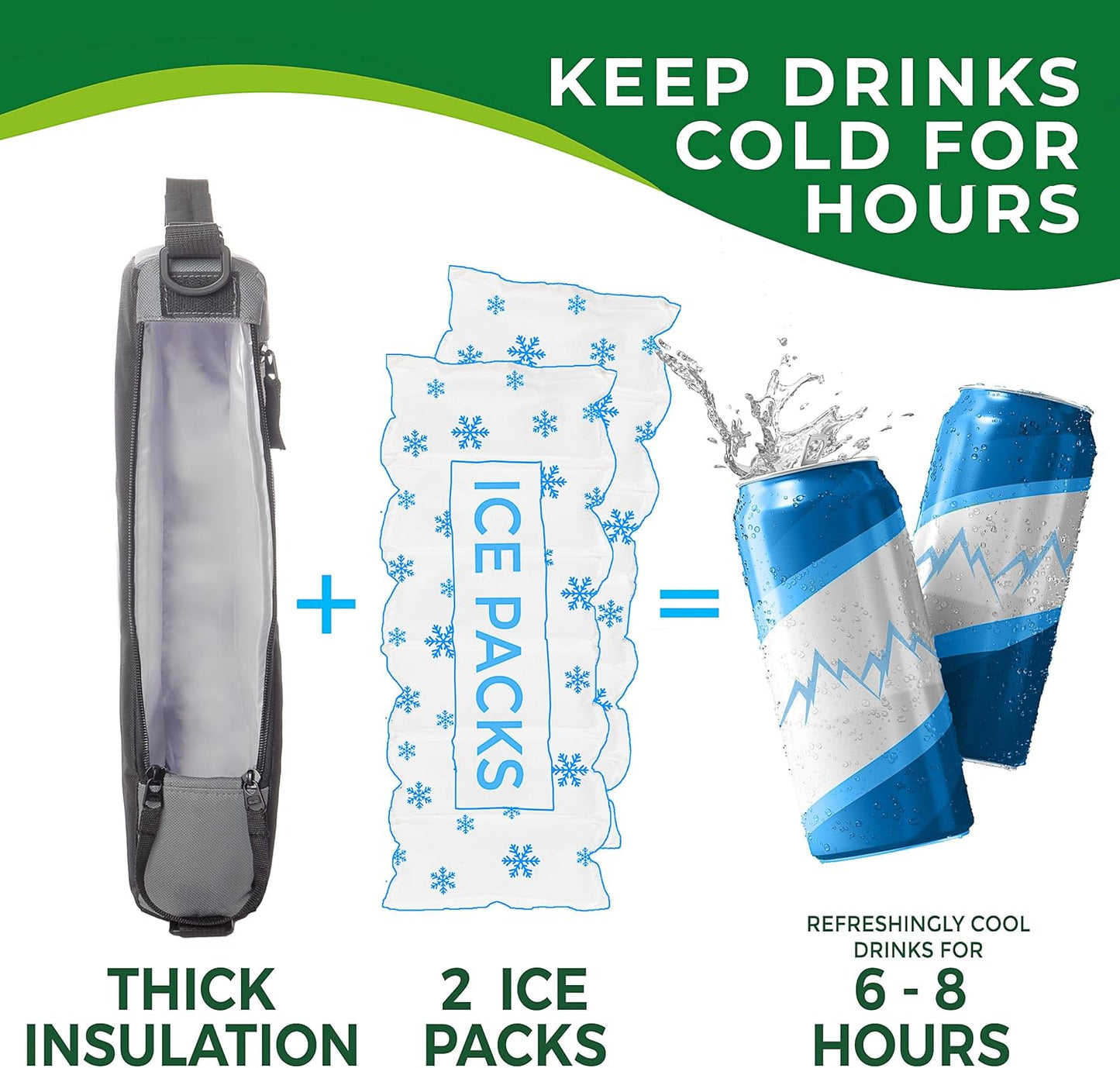 Golf Cooler Bag plus 2 Ice Packs - Keeps Drinks Cold for Hours - Holds 6 Cans - Fits Discreetly in Golf Bags - Insulated Beer Sleeve and Cooler Accessories