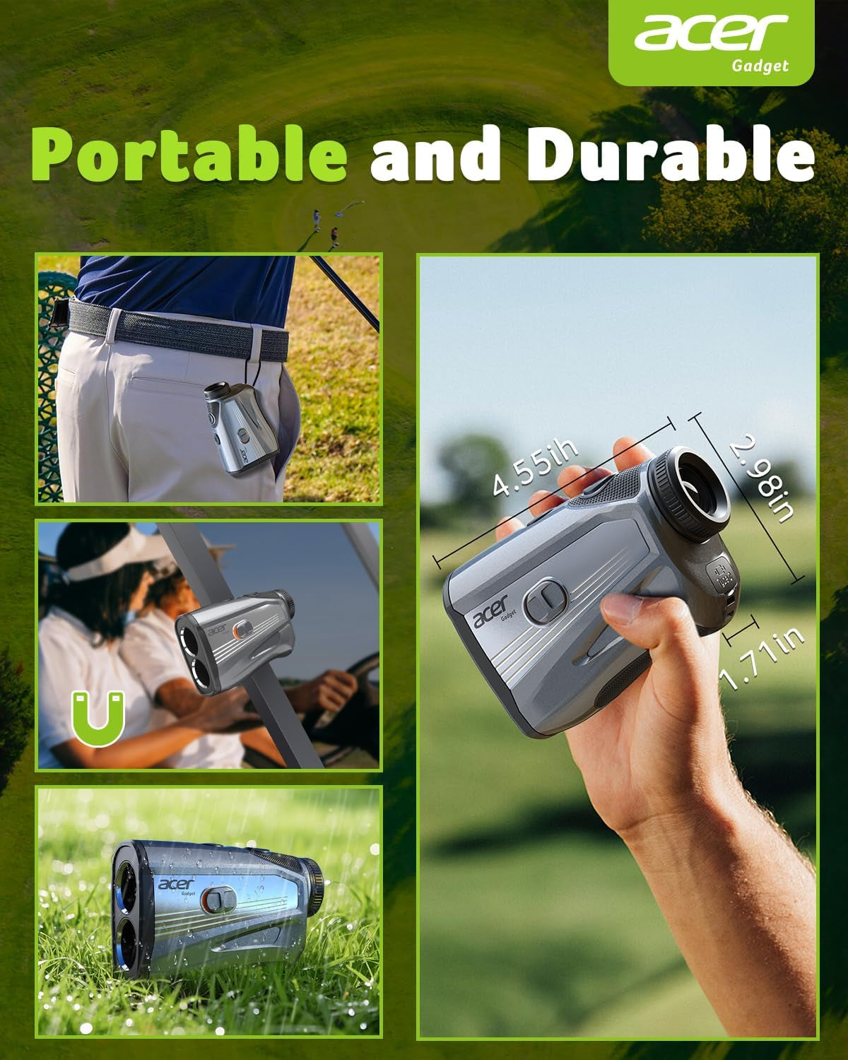 Gadget Golf Rangefinder with Slope - 1200/1700Yards Laser Range Finder for Hunting, 6X Magnification Rangefinders Golf with Flag Pole Locking Vibration, Rechargeable Magnetic Golfing Gift for Men