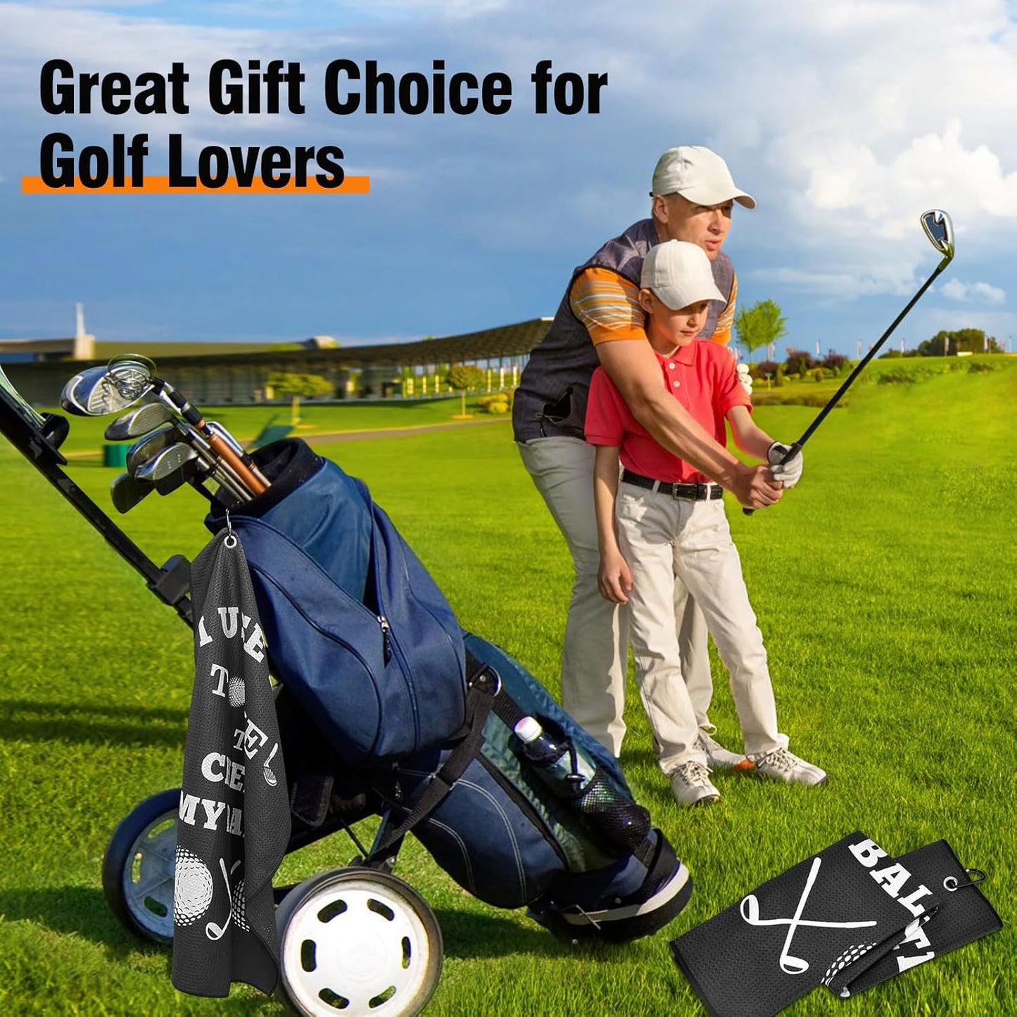 Golf Accessories Towel Gifts for Men: Stockig Stuffers for Men Him, Funny Microfiber Towel Cleaning Cloth with Clip for Bags Golf Balls & Clubs, Gifts for Christmas Birthday Valentines Day Fathers Day
