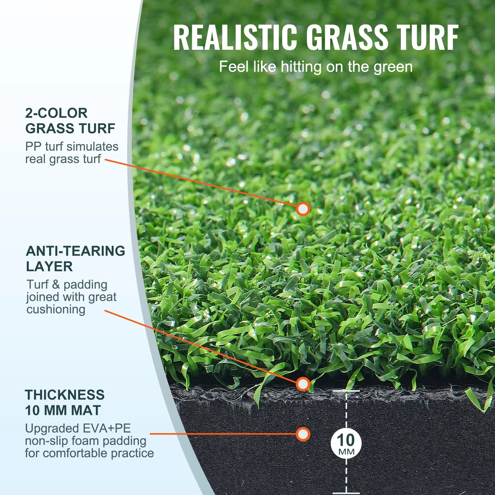 Succebuy 5/10/15Mm Golf Hitting Mat Artificial Turf Golf Hitting Mat Golf Hitting Training Aids W/Golf Tees Golf for Practice