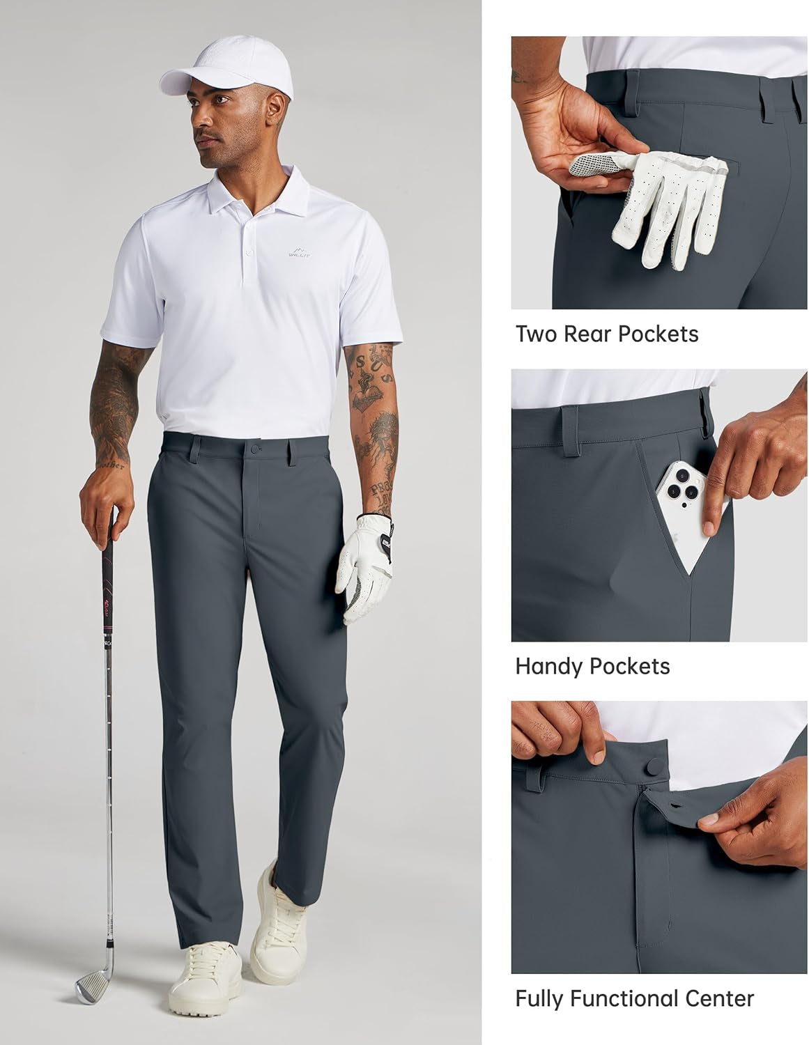 Mens Golf Pants Stretch Dress Pants Quick Dry Work Business Slacks Casual Pants with 4 Pockets 28"/30"/32"/34"