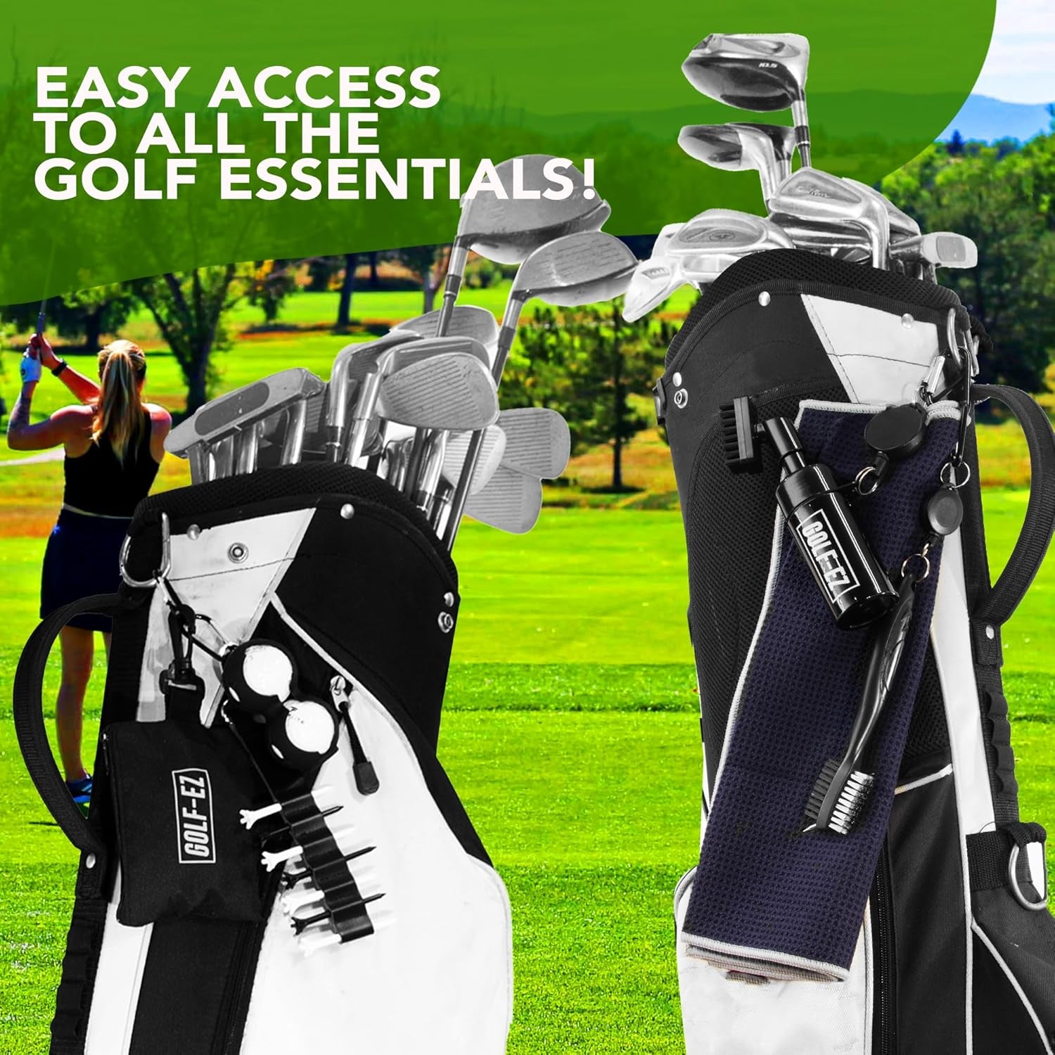 Golf Essentials Kit | Must Have Golf Accessories - Golf Water Brush, Golf Towel, Golf Club Brush, Golf Ball Marker, Divot Repair Tool, Golf Ball & Golf Tee Holder, Golf Gifts for Men