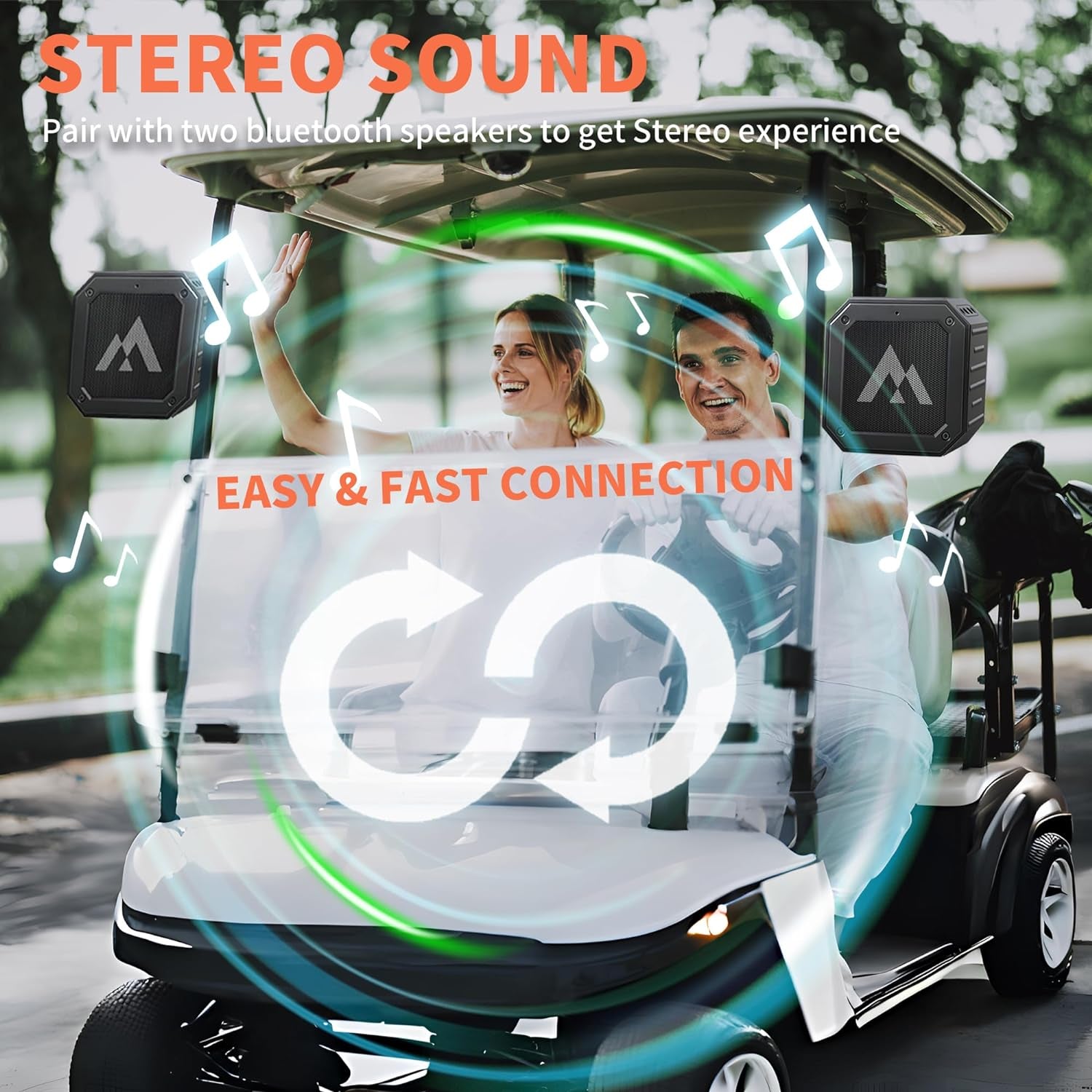 Golf Cart Speaker with Storage Case, IPX7 Magnetic Bluetooth Speaker 24H Playtime, 18W Loud Stereo Sound, Ideal for Golf Cart Accessories, Golf Gifts for Men