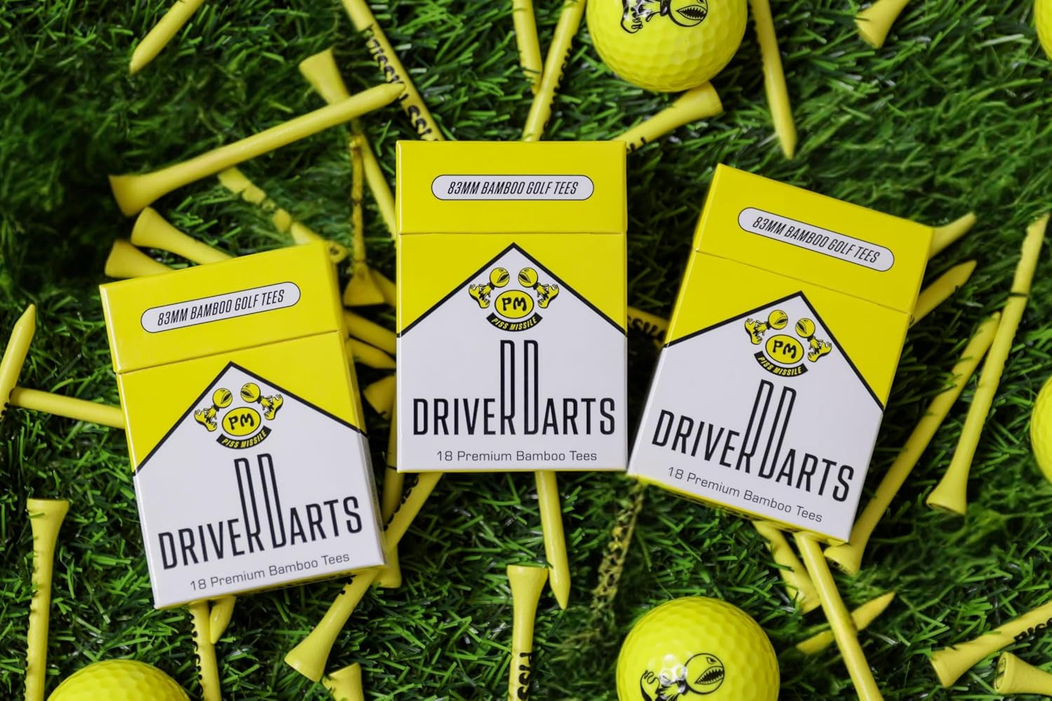 Driver Darts by P*Ss Missile, Premium Bamboo Golf Tees | 18 Count, 83Mm (3.25") Wooden Tees | Iconic Packaging and Cool Organization | Funny Golf Accessory for Golfers