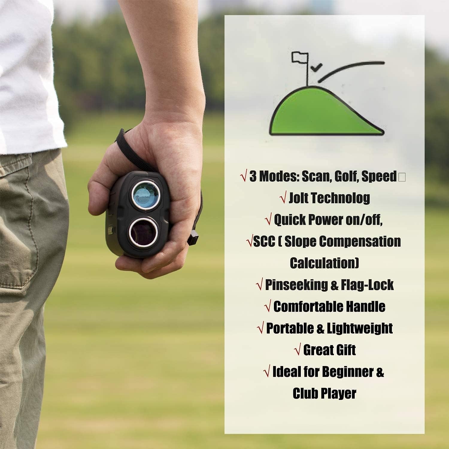 GS03 Laser Golf/Hunting Rangefinder, 1000/1200 Yards Laser Range Finder with 6X Magnification Ultra-Clear View, Lightweight, Slope, Pin-Seeker & Flag-Lock & Vibration