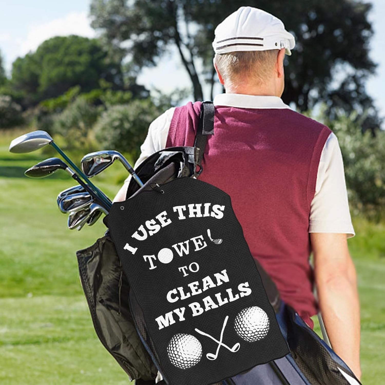 Golf Accessories Towel Gifts for Men: Stockig Stuffers for Men Him, Funny Microfiber Towel Cleaning Cloth with Clip for Bags Golf Balls & Clubs, Gifts for Christmas Birthday Valentines Day Fathers Day