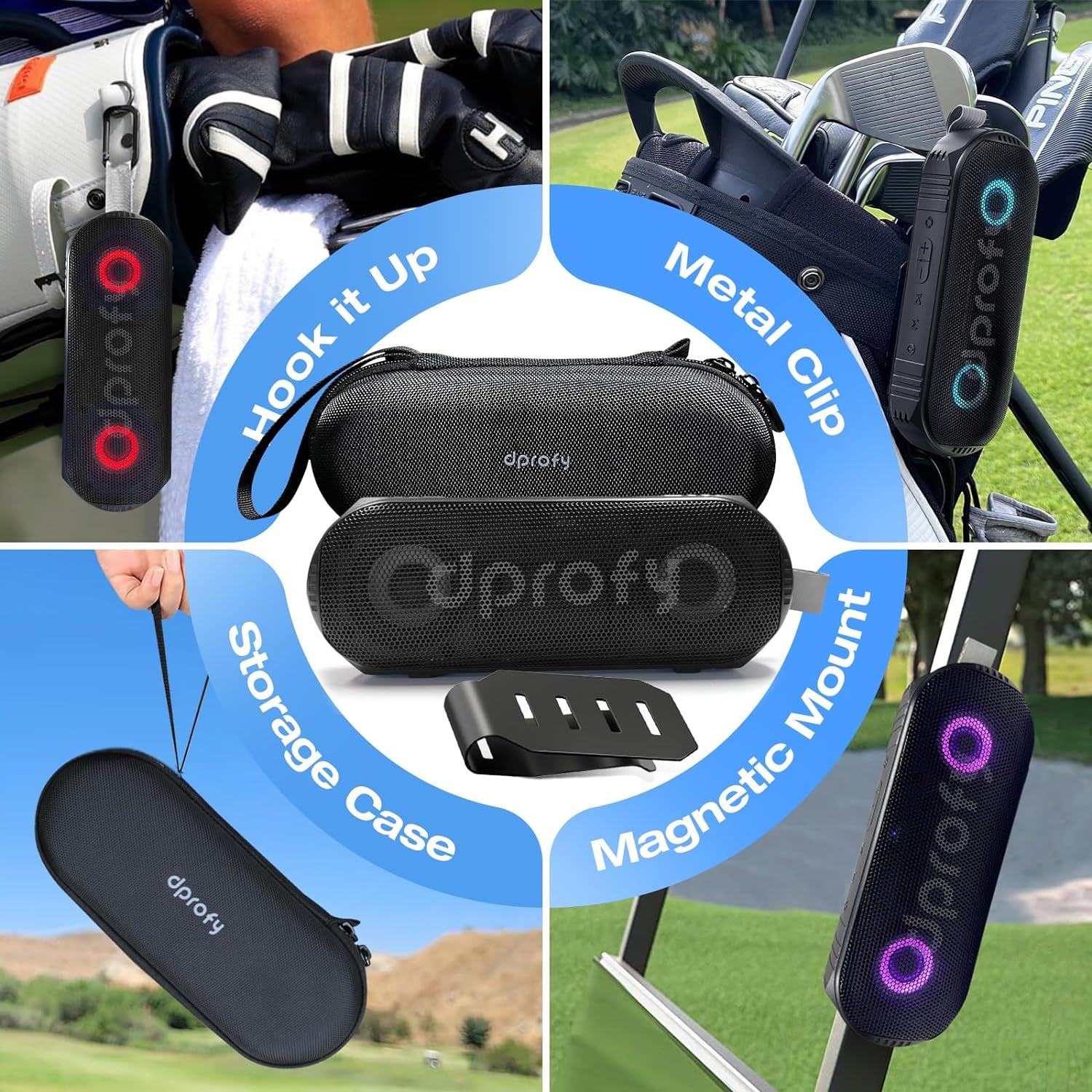 New Play 2 Rounds, Magnetic Bluetooth Golf Speaker, Stereo Sound Portable Pro Wireless Waterproof Speaker with Rich Bass, Golf Accessories Golf Gifts (With Light)