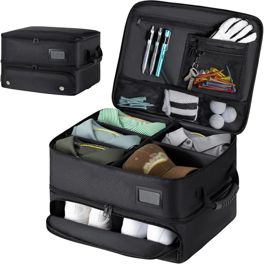 Dual-Layer Golf Trunk Organizer with Ventilated Compartment, Waterproof SUV Storage Solution for Balls, Tees, Apparel, and Accessories - Ideal Gift for Golf Enthusiasts