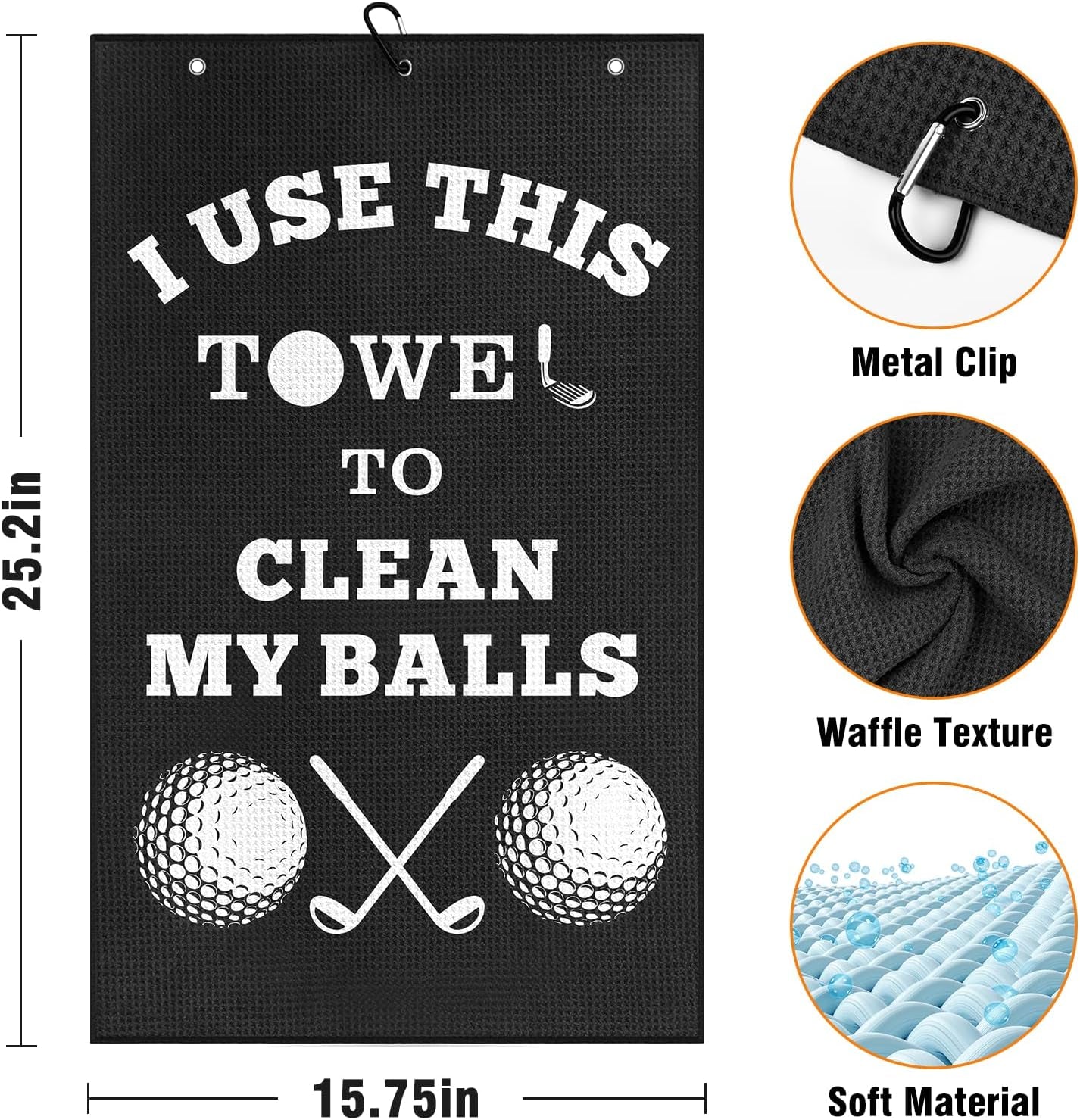 Golf Accessories Towel Gifts for Men: Stockig Stuffers for Men Him, Funny Microfiber Towel Cleaning Cloth with Clip for Bags Golf Balls & Clubs, Gifts for Christmas Birthday Valentines Day Fathers Day