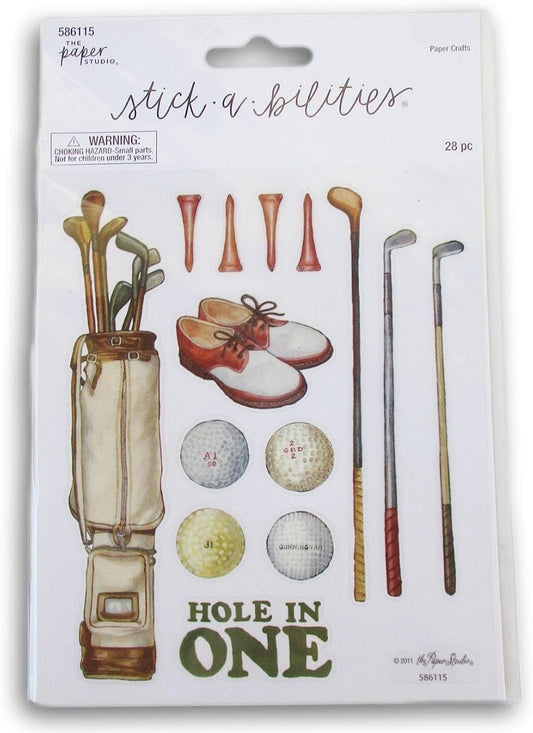 Hole in One Golf Stickers Adhesive Decals for Vintage Golfing Crafts, Cardmaking, Scrapbooks & More - 28 Pc