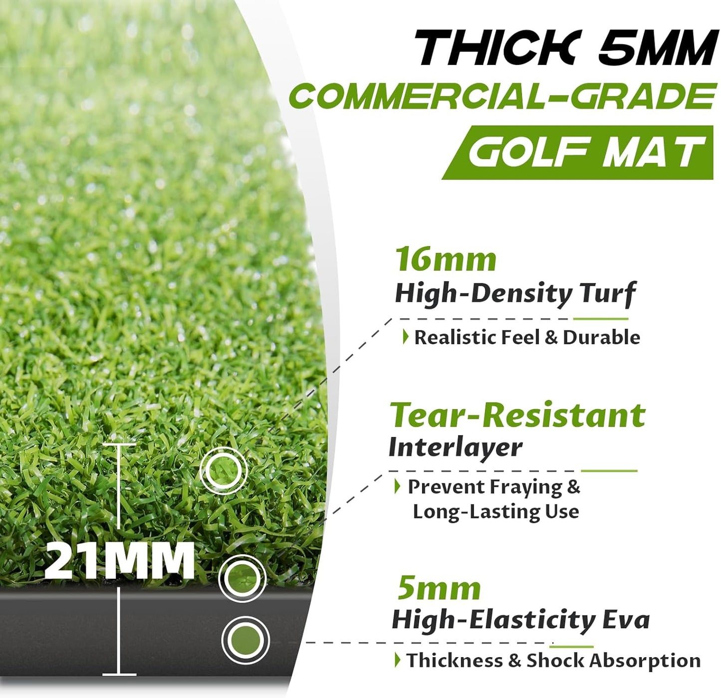Bltend Thickened Golf Mat: 5X4Ft & 5X5Ft Heavy-Duty Golf Hitting Mats Practice O
