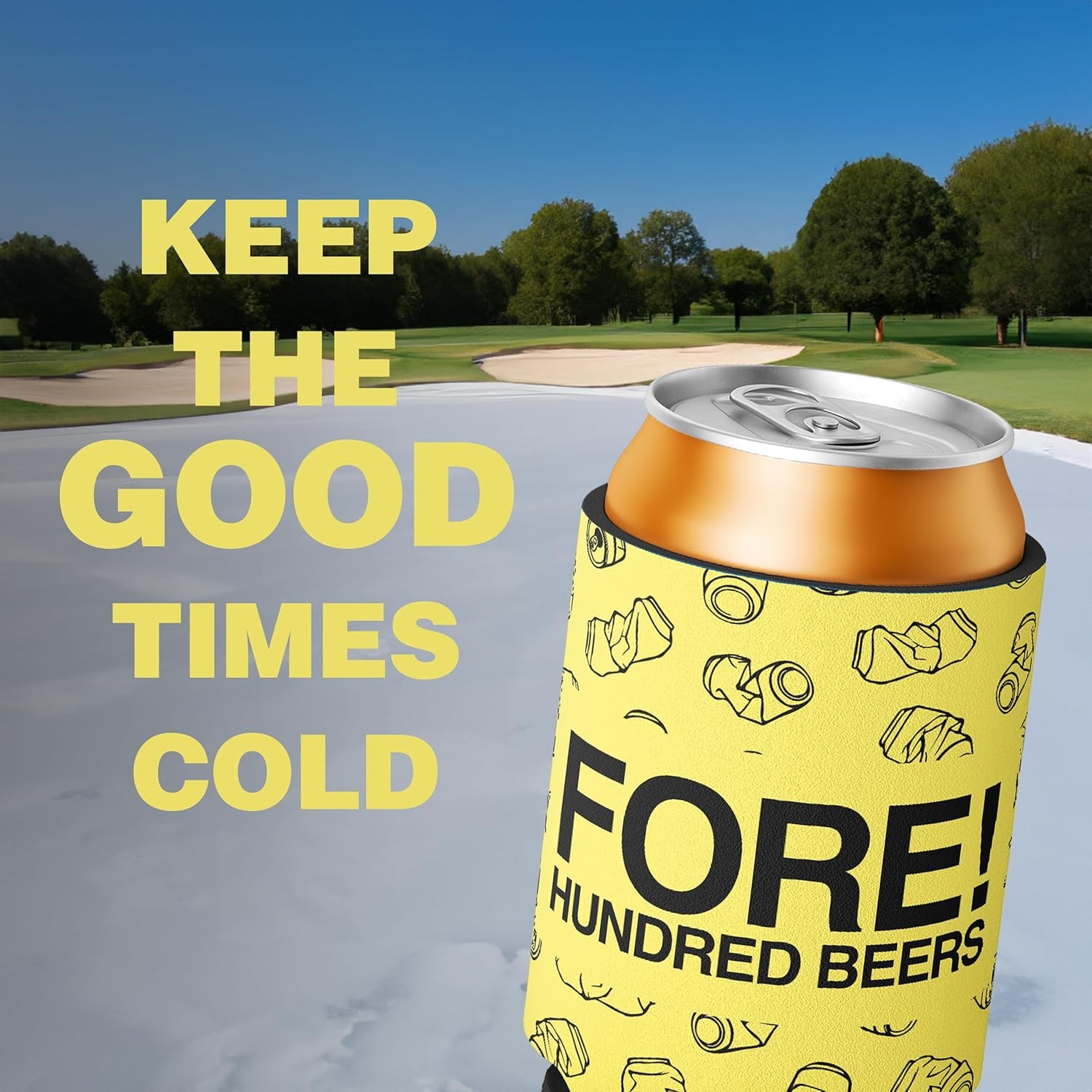 Beer Can Cooler Set - Funny Can Coolers for Golf - Pack of 6 Neoprene Can Coolers - Fits Cans and Bottles - Great Funny Golf Tournament Gift for Golfers